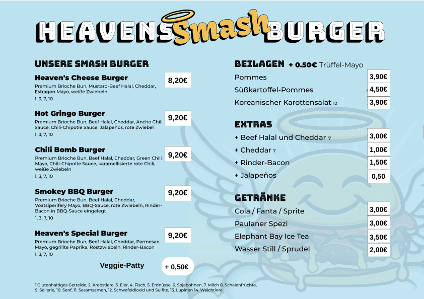 Heaven's Smash Burger Speisekarte